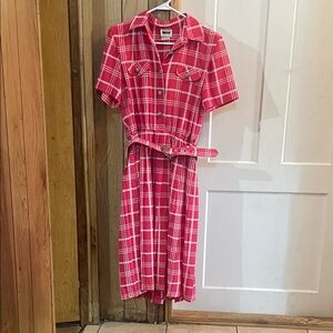 Red Plaid Button-Up Dress